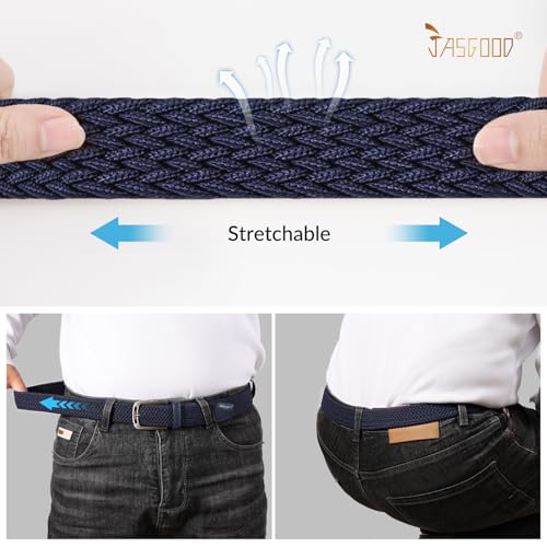Image of JASGOOD Men Elastic Braided Woven Belt Casual Canvas Woven Stretch Golf Belt for Men Women Jeans Suits Pants