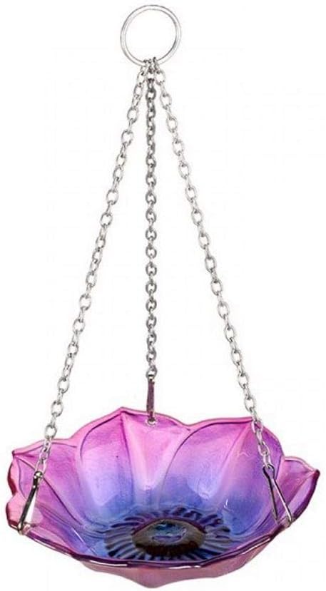 Smart Garden Glass Anemone Hanging Outdoor Bird Feeder | Flower Bird Feeding Station in Purple