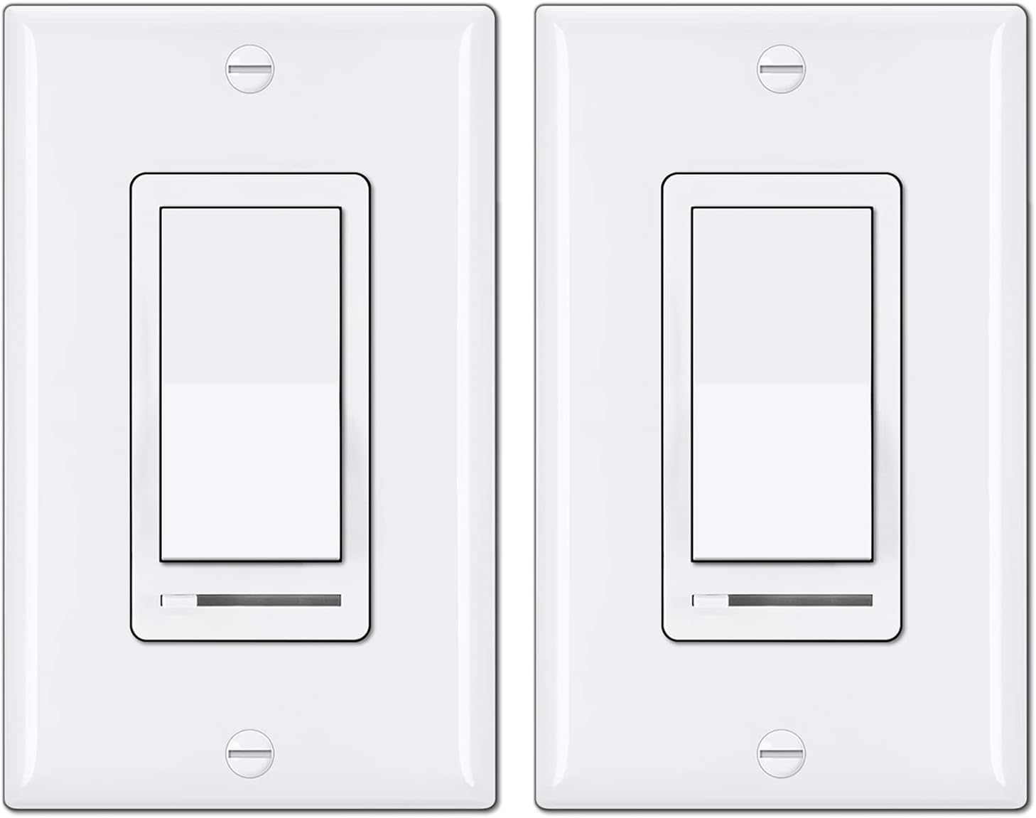 BESTTEN 2 Pack Dimmer Light Switch, Universal Lighting Control, Single Pole or 3 Way, Compatible with LED Dimmable Lamp, CFL, Incandescent, Halogen Bulb, Decorator Wallplate Included, UL Listed, White