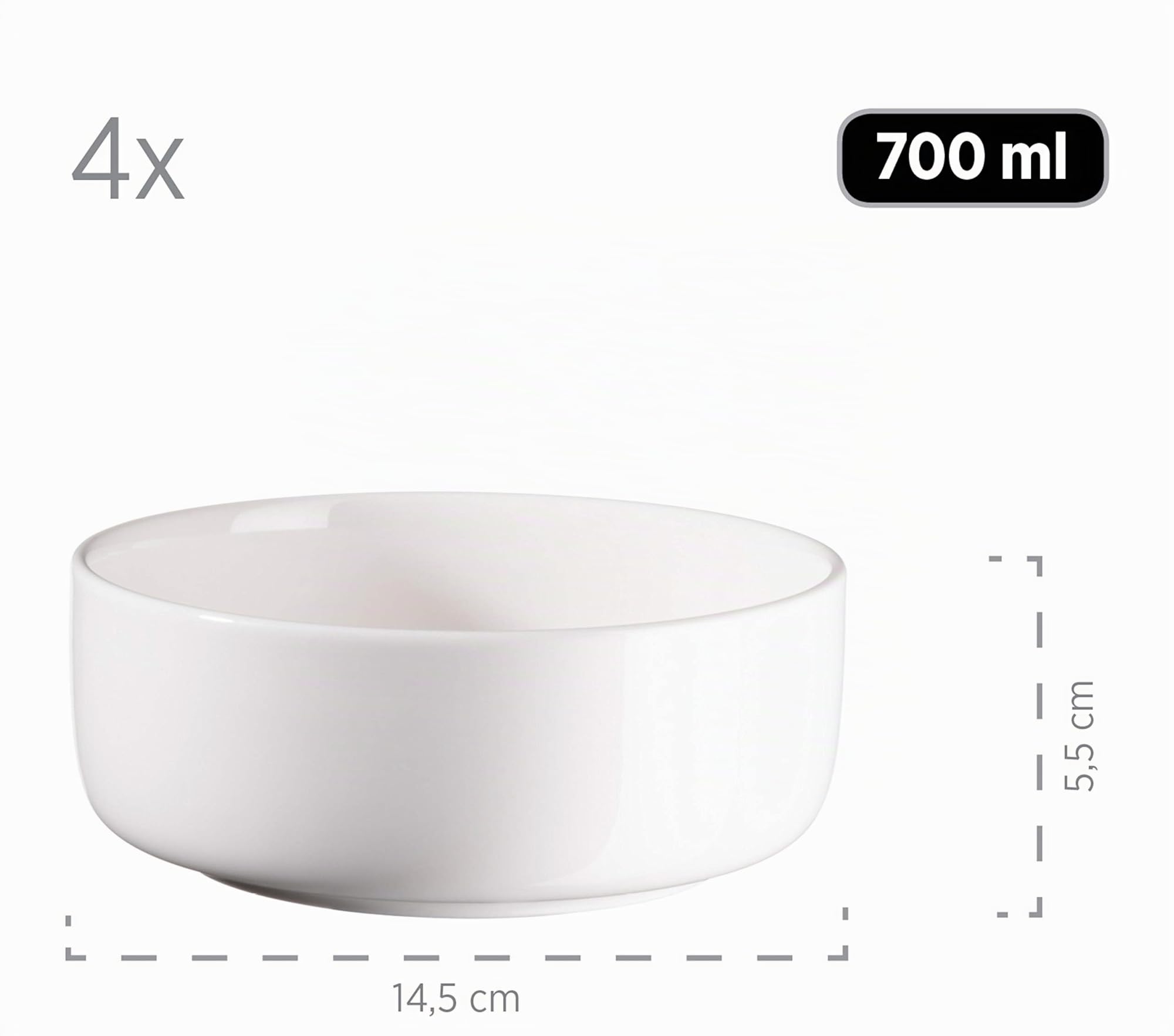 MÄSER 931617 Serie Finaro, Geschirr Set für 4 Personen in Gastronomie-Qualität, skandinavisches Design, 16-teiliges Kombiservice, Weiß, Durable Porzellan