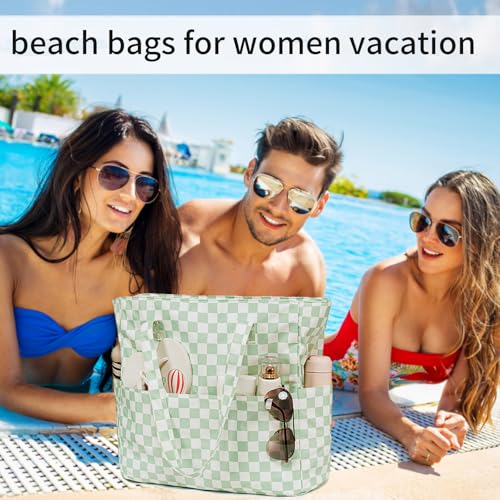 Image of LEDAOU Large Beach Bag Women Waterproof Sandproof Zipper Beach Tote Pool Bag for Swim Gym Grocery Travel with Wet Pocket