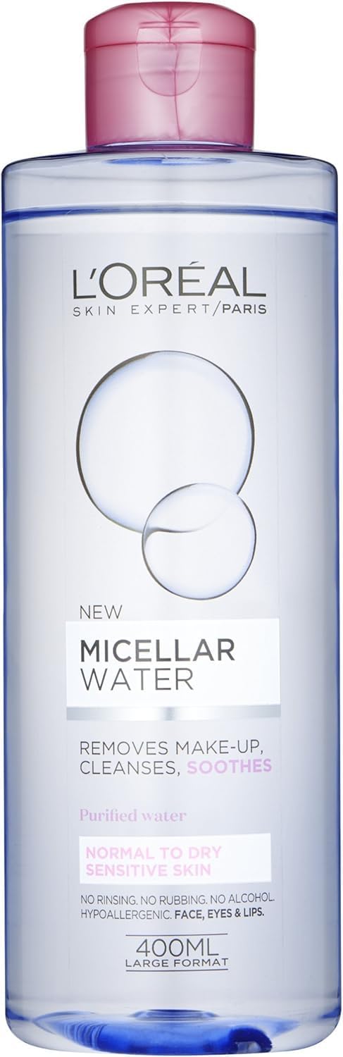 L'Oreal Paris Micellar Cleansing Water, Make Up Remover & Cleanser, 400ml | With Purified Water & Combined Micelles to Remove Makeup Gently, Without Rubbing or Irritation