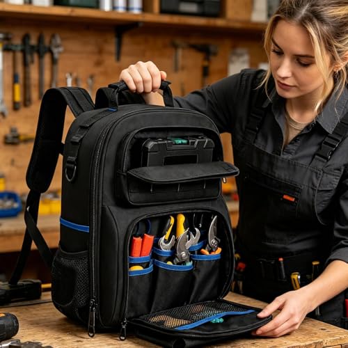 Sac de chantier rigide multi-poches pour outillage électricien et technicien