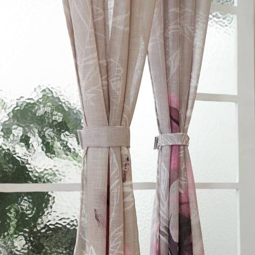 Image of Story@Home Long Door Curtains 9 Feet Long Set of 1 | Floral Printed | Semi Transparent Curtain | Net Curtains | Sheer Curtain for Living Room | (118 X 275 Cm, Grey & Pink) | Perfect for Home Decor