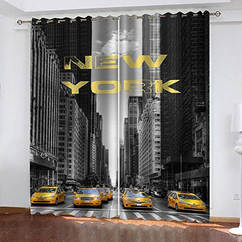 CURTAINSCSR Rideaux Occultants Isolants Thermique New York Street View Polyester Imprimés 220x215 cm Rideaux à Oeillets Infroissable Isolant Thermique Cover