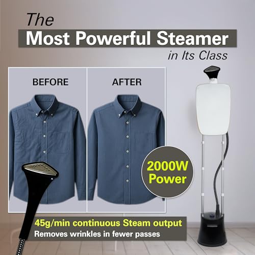 Image of Hamilton Beach Garment Steamer with Stand & Ironing Board, Garment Steamer for Clothes, 45g /min Steam Output, 20s Heat-Up, 6 Steam Levels, Standing Iron Steamer for Clothes with Press Stand (Black)