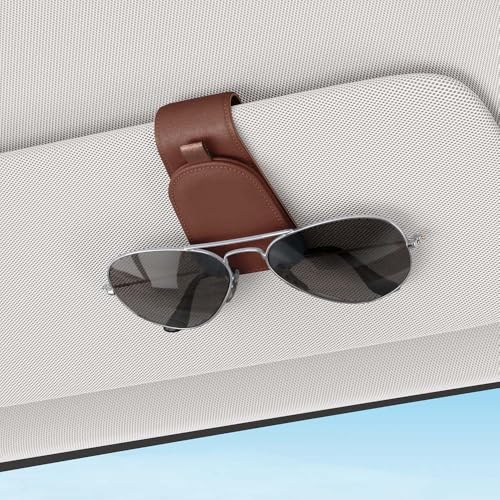 Image of Sotfamily Sunglass Holder for Car Visor, Brown, 2 Packs | Suede Cloth, Magnetic, Organizer for Car Accessories