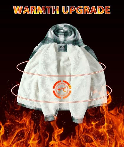 Image of Mens Flannel Hoodie Sherpa Lined Jacket
