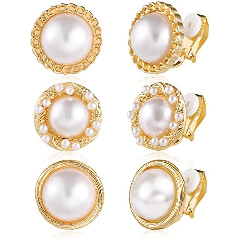 Gold Clip On Earrings, 3 Pairs Clip On Pearl Earrings Non Pierced 14k Gold Plated Dainty Earrings Set Small Clip On Earrings for Women Girls Cover