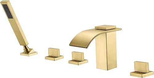 Vista 40 de Grifo de bañera romana en cascada, color negro mate, relleno de bañera con ducha de mano, alto flujo, SUMERAIN Mate negro