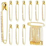 SmallCat 10pcs Rhinestone Safety Pins, Gold Plated Crystal Brooch Pins, Women Safety Pin Brooches, Sweater Clips, Decorative Sock Charm Jewelry Making Supplies for Clothes, Hats, Shawl