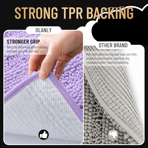 Image of OLANLY Thick Bathroom Runner Rugs 44x24, Extra Absorbent Chenille Striped Bath Rugs, Rubber Backing, Machine Wash Dry, Long Bath Mats for Bathroom, Tub and Shower, Home Decor Accessories, Lavender