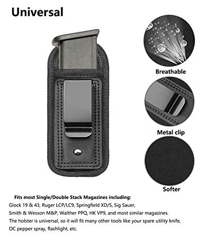Tacwolf 3 Pack Universal Iwb Holster Magazine Pouch For Concealed Carry Inside Fits Firearms Glock 19 17 26 27 43 S&W M&P Shield 9/40 1911 Taurus Pt111 G2 Sig Sauer Ruger #TOP4
