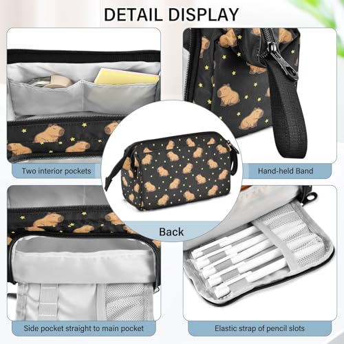 Image of Capybara Stars Black Pencil Case Pouch Big Capacity Pencil Bag Box Organizer Pen Case with Compartmens Stationery Organizer for Girls Boys Adults Women School Office