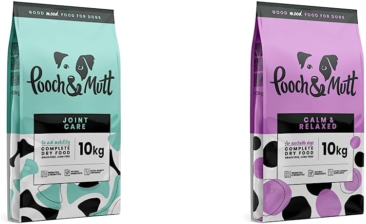 Pooch & MuttJoint Care, Complete Dry Dog Food (Grain Free), Salmon and Sweet Potato, 10kg & Calm & Relaxed, Complete Dry Dog Food (Grain Free), Turkey and Sweet Potato, 10kg
