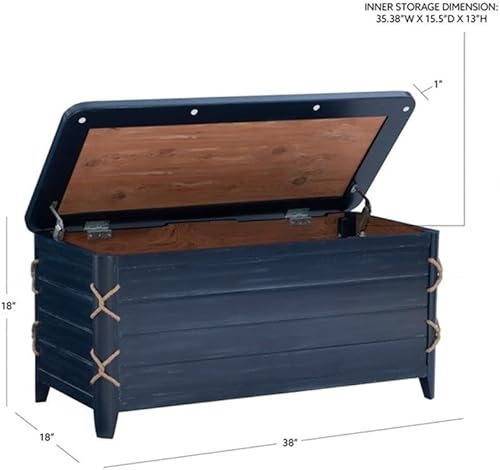 Miniatura 7 de Linon Zana Cofre de almacenamiento forrado de cedro con detalle de cuerda en madera envejecida azul
