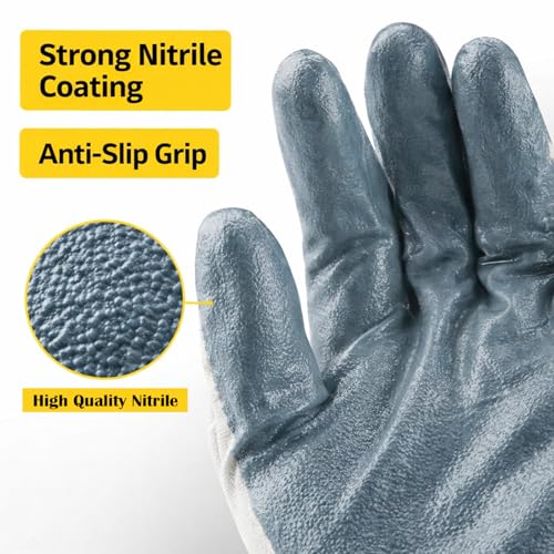 Image of 10 Pcs Reusable Multipurpose Nitrile Coated, Nylon Poyster Cotton Yarn Knitting, Safety Work Gloves For Men and Women - Gardening Hand Glove - Industrial Work, Cut-resistant, (5 Pairs Pack)