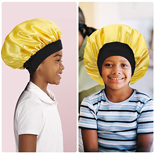 3 Pack Kids Satin Bonnet,Double Layer Child Sleeping Cap,Silky Night Sleep Caps Elastic Wide Band,Soft Breathable Satin Caps,Kids Hair Bonnets For Girls Baby Toddler Teens (Pink+Purple+Yellow) #TOP4