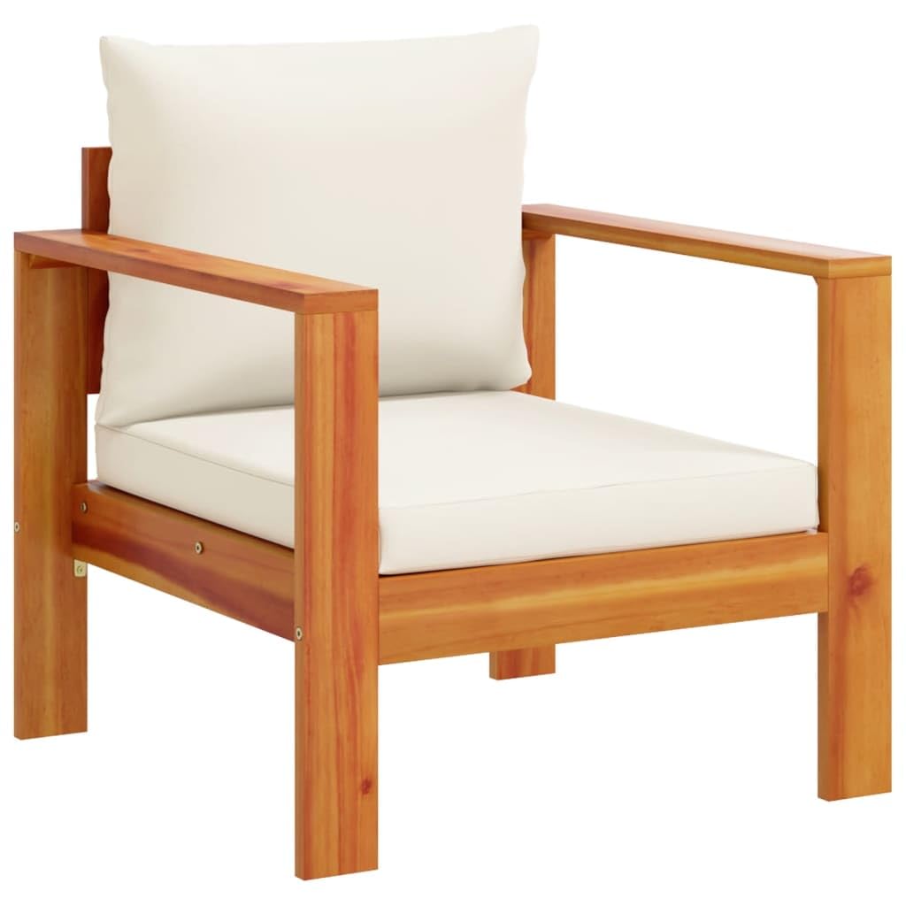 IKAYAA Sofá para jardín de Madera de Acacia, Sofa Jardin Exterior, Sofá de Esquina para Jardín Resistente a la Intemperie, Conjunto Jardín, Muebles Jardín Exterior 5 plazas-Type-3 Blanco Crema