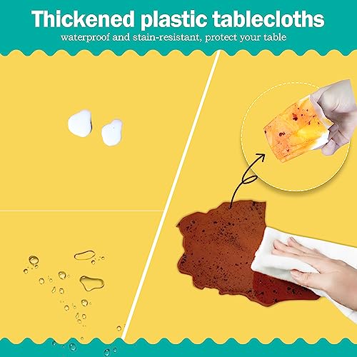 Image of tujol Yellow 6 Pack Plastic Table Cloth 54 inch x 108 inch, Disposable Tablecloths Rectangle Table Cover, Plastic Tablecloths for Parties