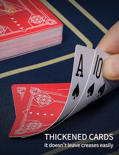 ARTGAME Spielkarten aus 100% Kunststoff, 2-Deck Pokerkarte, Jumbo-Index, wasserdicht & waschbar, Pokergröße, Blau/Rot Casino-Stil Pokerkarten für Texas Holdem – Bild 4