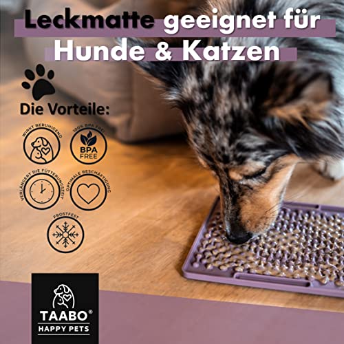 TAABO - Leckmatte inkl. Spatel mit 64 Saugnäpfen für Hund & Katze aus lebensmittelechtem Silikon (20x20cm) - Schleck-Matte zur Beschäftigung - Hunde & Katzen Leckerli-Matte BPA-Frei, Spülmaschinenfest