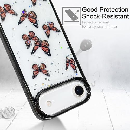 Image of VONZEE Glitter Butterfly Back Cover Case Compatible with iPhone 17 Air, Clear Cute Bling Sparkle Shiny Soft TPU Bumper Shockproof Women Girls Slim Protective Phone Cover for iPhone 17 Air 6.6 inch,Black