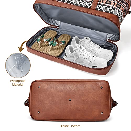 Opage Weekender Bag For Women Canvas Overnight Bag With Shoe Compartment Bohemian Style Travel Duffel Bag With Trolley Sleeve Carry On Tote Bag 3Pcs Set #TOP4