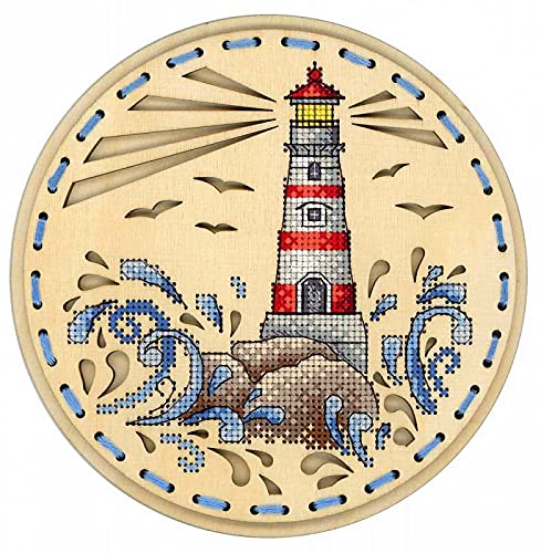WizardiLighthouse Cross Stitch kit on Wood Base - Counted Cross-Stitch kit on The Plywood. MP Studia O-020