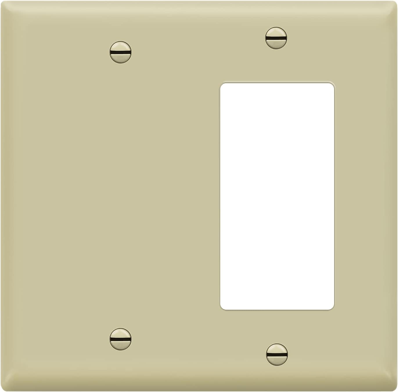 ENERLITES Combination Decorator Rocker/Blank Outlet Wall Plate, Standard Size, 2-Gang 4.50 inch x 4.57 inch Light Switch Cover, Polycarbonate Thermoplastic, UL Listed, 880131-I, Ivory