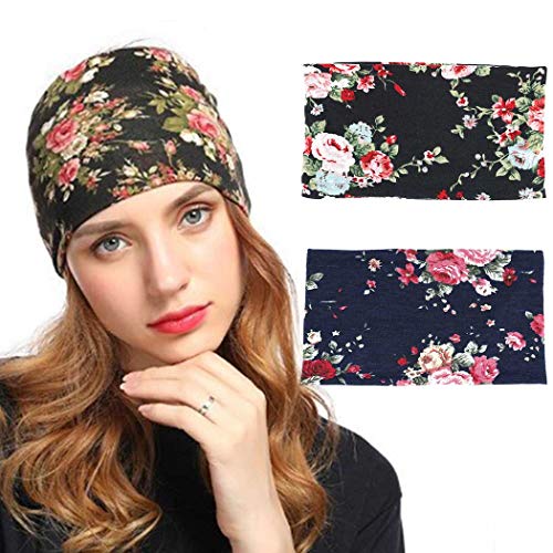 Dreamyn Boho Floral Headbands Stretch Yoga Hair Bands Tie Dye Print Bandanas Head Wraps for Women and Girls 2PCS(set1)