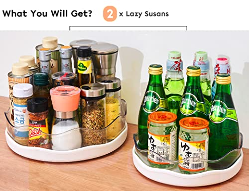 [2 Pack] Lazy Susan Organizer With Removable Bins, Non-Skid Lazy Susan Turntable For Cabinet Refrigerator, Rotating Turntable Organizer For Pantry Countertop Cupboard Kitchen Bathroom, 9" & 11", White #TOP3
