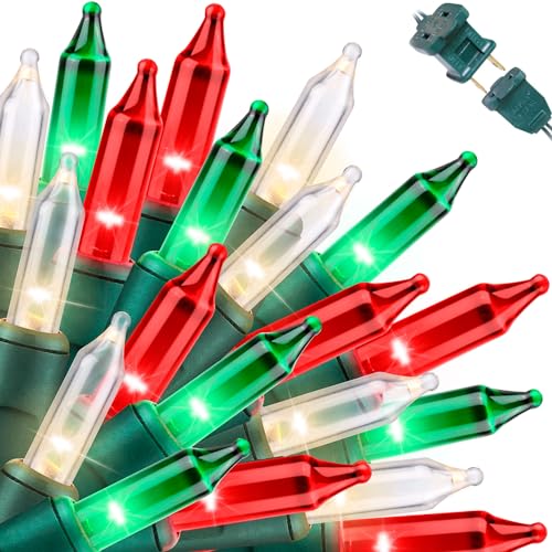 LAMPHOME Super-Bright Extendable Warm White Green red Christmas Lights Decoration 100Lights 19.6ft UL Certified Mini Bulb String Lights for Outdoor Christmas Tree Garden Patio Wedding Decor