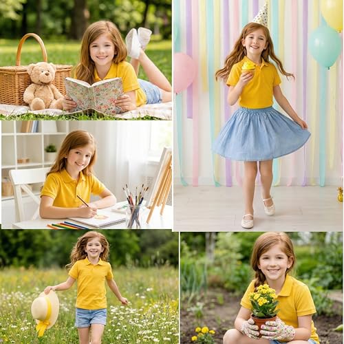 Image of Kids Girls Polo T-Shirt | Half Sleeves | 100% Organic Cotton Rich Bio-Wash Fabric | Ultra Soft & Breathable | Regular Fit | Plain Solid Color Casual Wear & School Uniform