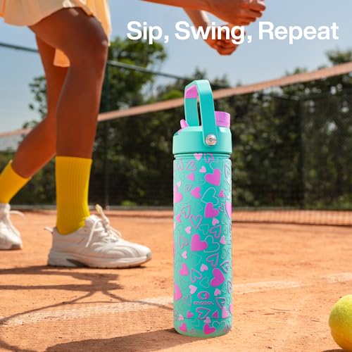Image of ENCOOL Insulated Water Bottle with Straw Stainless Steel Water Bottle, Leak-Proof, BPA-Free, Keeps Cold for 24 Hours for Sports, Travel, School (26 oz, Sweet Hearts Violet x Mint)