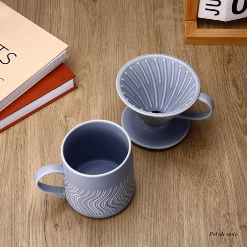 Image of Ceramic Pour Over Coffee Maker with 100 Sheets of Paper Filter, 16 oz Coffee Mugs & Coffee Dripper,Purple