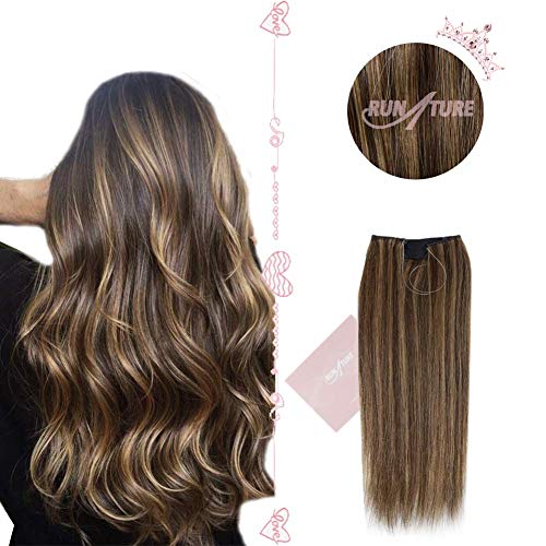 Runature Halo Hair Extensions Color 2P8A Darkest Brown with Light Brown 10 Inches Human Hair Invisible Wire 50g Remy Human Hair with Clips