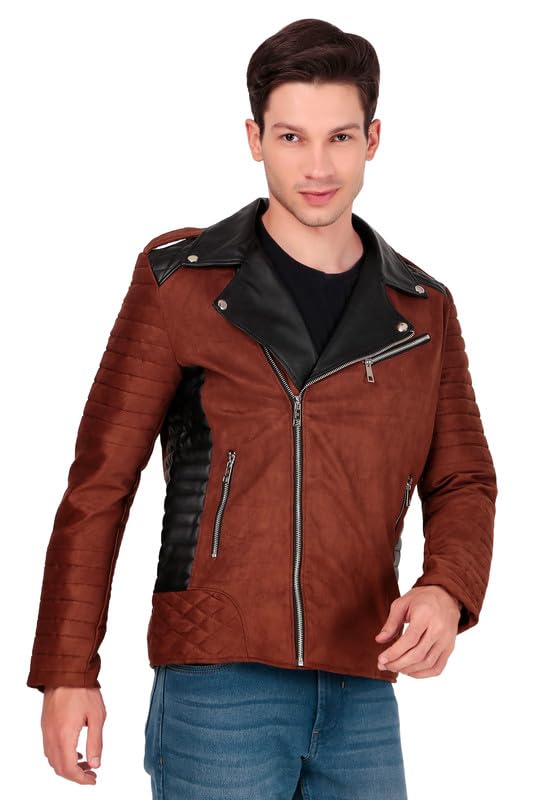 Image of Leather Retail Men's Casual Suede Leather Motor Cycle Jacket (Brown)