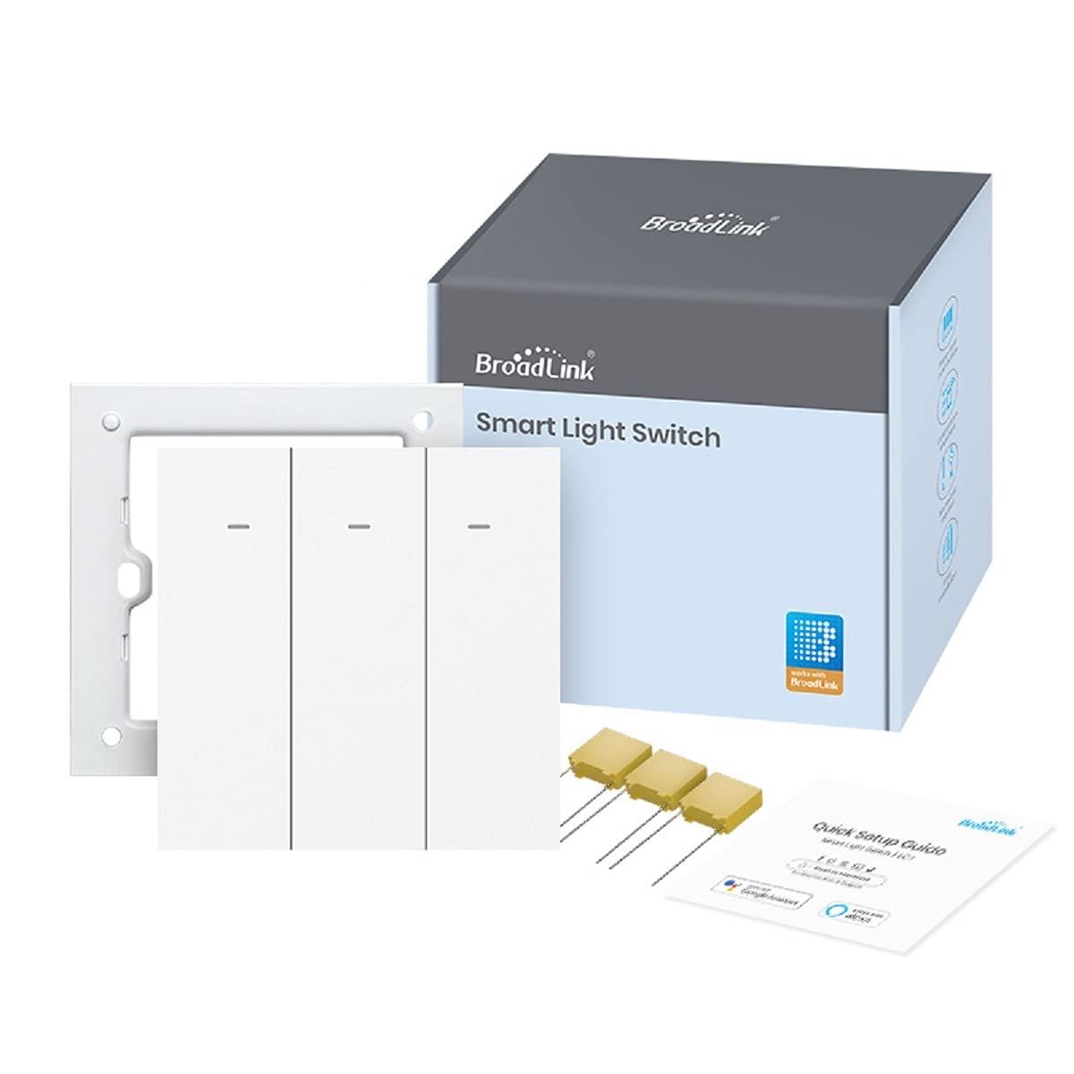 BroadLink Smart Wall Light Switch Single Live Wire Switch No Neutral or Capacitor Required Push Button Compatible with Alexa Google Home and IFTTT Hub Required- White