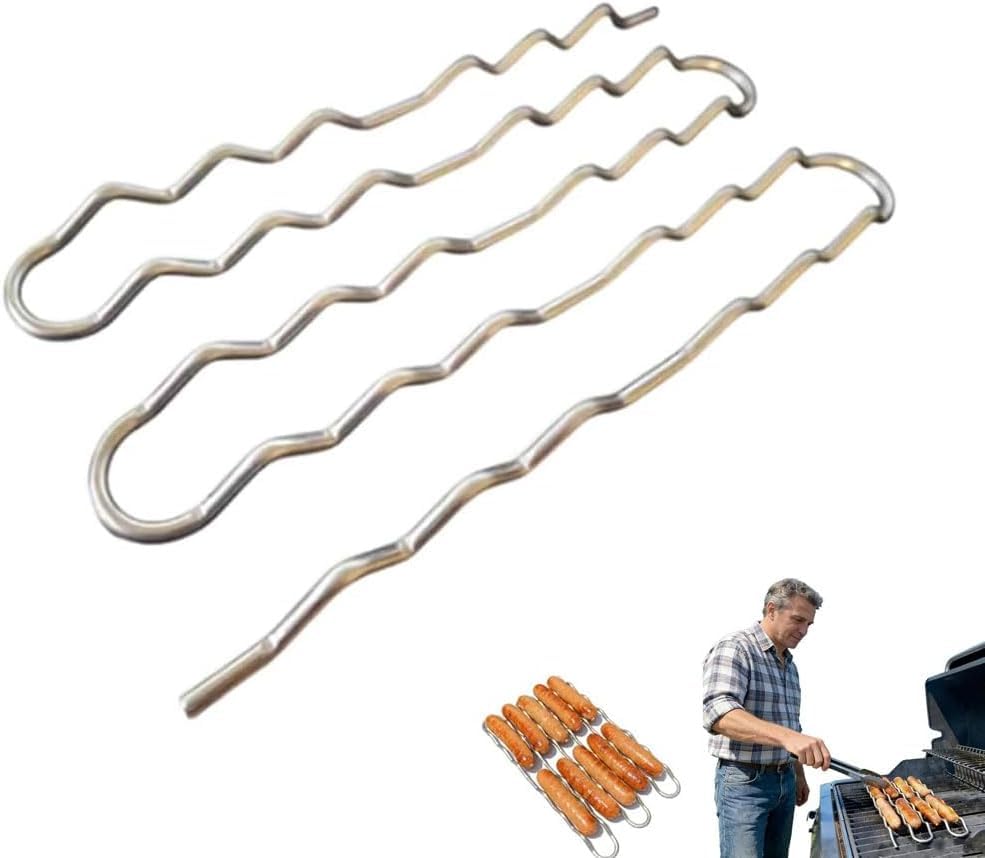 BBQ Sausage Roller Rack,360° Rotating Stainless Steel Grill Tool, Hands-Free Hot Dog Roller for Evenly Cooked Sausages,Space-Saving Grill Hot Dog Turning Holder for Outdoor Barbecues,Camping (1pc)