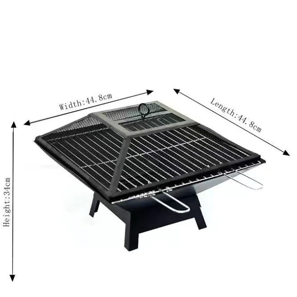 Brasero Multifuncional, Cuenco de Fuego Al Aire Libre, Cuadrado con Cubierta de Pantalla de Chispa de Acero para Patio Trasero, Jardín, Patio, Hoguera, Calefacción, Camping Y Barbacoa