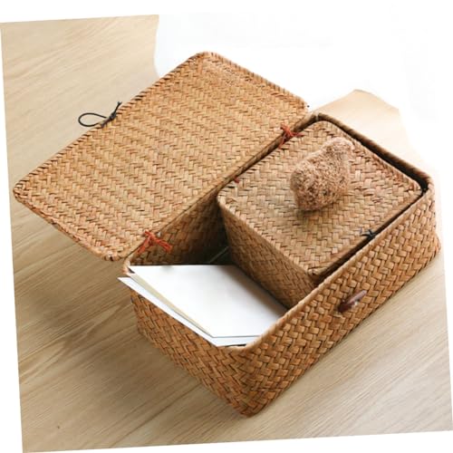 Panier de stockage durable paille avec couvercle design ours mignon - 8