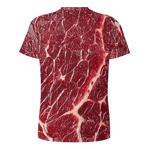 Beef Steak Texture Meat Mens T Shirt Round Neck Graphic Short Sleeve Classic Tees Tops XL4