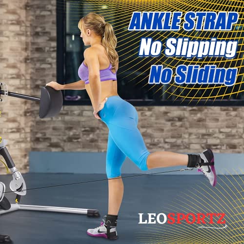 Image of Leosportz�? Ankle Strap for Gym Cable Machine (Pair)- Heavy D Ring Padded Ankle Band Gym Workout with Extra Straps | Cuff Attachment for Kickbacks Leg Extensions Glutes Exercises (Extra Straps Black)