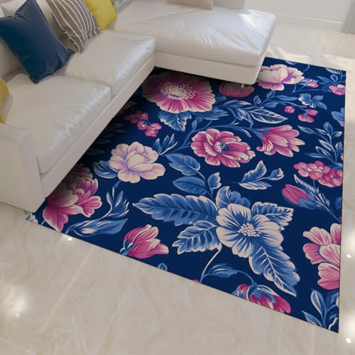 Tapis fleurs traditionnelles chinoises de style oriental bleu et violet