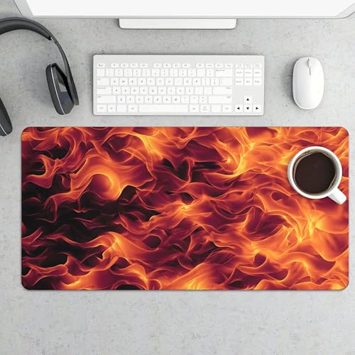 Image of Red Flame Extended Gaming Mouse Pad, with Stitched Edges Large Mouse Pad Desk Protector, Rubber Base Mousepad Keyboard Mouses Mat for Work Game Office Home- 32 inch X 16 inch Inch