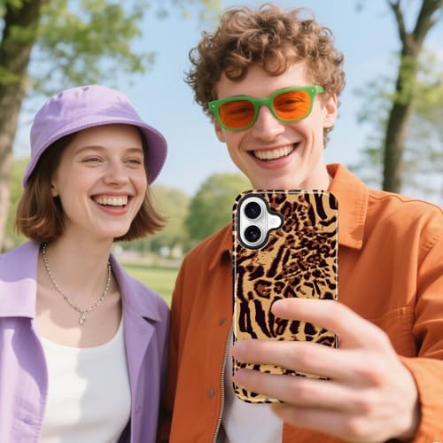Image of Magnetic for iPhone 16 Case for Women Men, Brown Leopard | Cute Cheetah Pattern Design [Compatible with MagSafe] 2-Layer Hybrid Shockproof Glossy Protective Cover