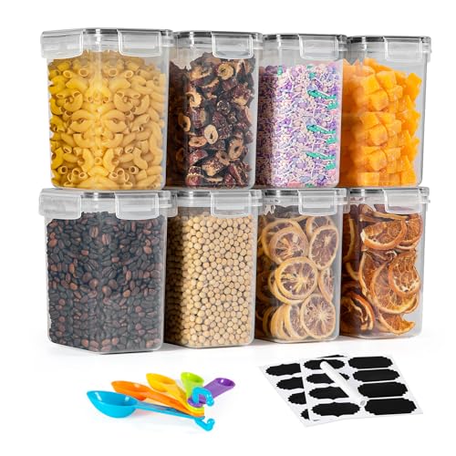 FoiiLiio 1.6L Boite de Rangement Cuisine Lot de 8, Sans BPA Bocaux Hermetiques Alimentaires en Plastique Scellée avec Couvercle
