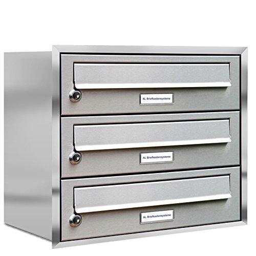 Preisvergleich Produktbild AL Briefkastensysteme, 3er Unterputzbriefkasten, Briefkasten rostfrei, 3 Fach Briefkastenanlage modern, Edelstahl Postkasten