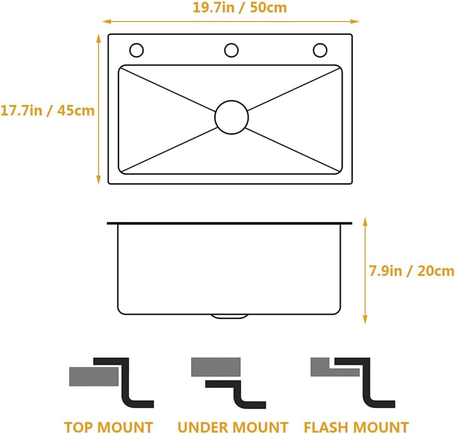 Kitchen Sink, Stainless Steel Single Bowl Sink, Embedded/Top Mounted Workbench Sinks With Sliding Accessories, Workbench Sink With Multiple Accessories (Black, 19.7 x 17.7in)